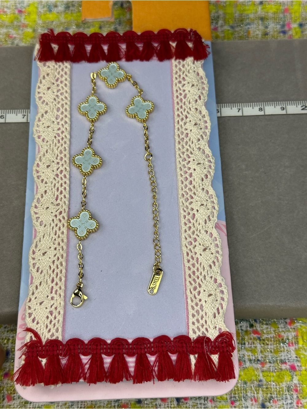 Gold-Tone Clover Link Bracelet in Pale Blue